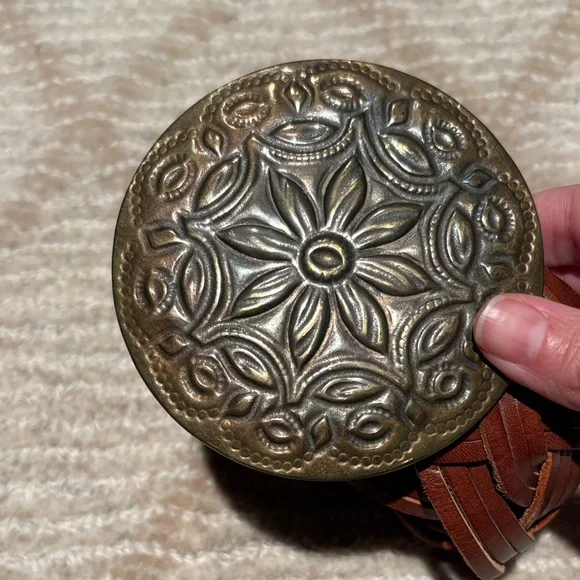 Ralph Lauren Braided Leather Belt with Ornate Brass Buckle - Picture 2 of 6